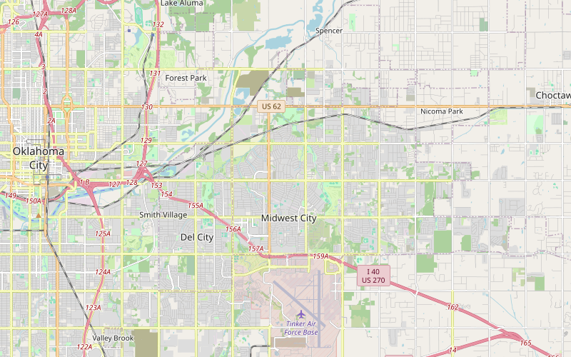 OpenStreetMap view of Midwest City and nearby Oklahoma City metro streets, with no office marker or service boundary.